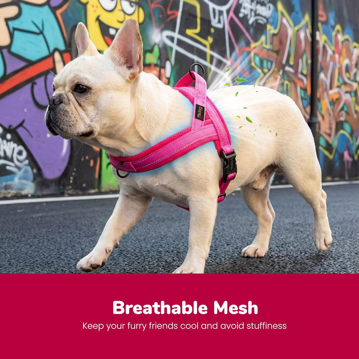 No Pull Dog Harness for Medium Dogs, Breathable Mesh, Hot Pink, M