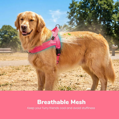 No Pull Dog Harness for Medium Dogs, Breathable Mesh, Hot Pink, M