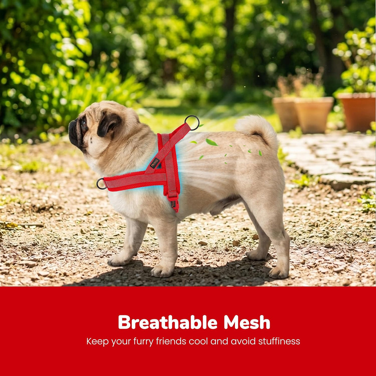 No Pull Dog Harness for Medium Dogs, Breathable Mesh, Hot Pink, M