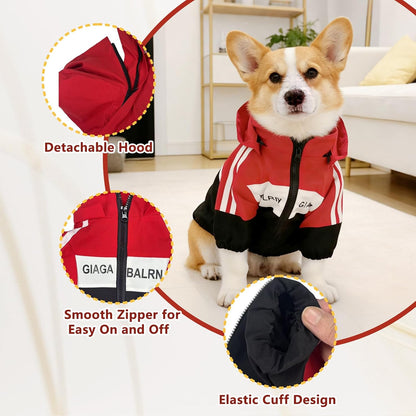 Dog Raincoat, Waterproof Dog Rain Jacket Detachable Hood