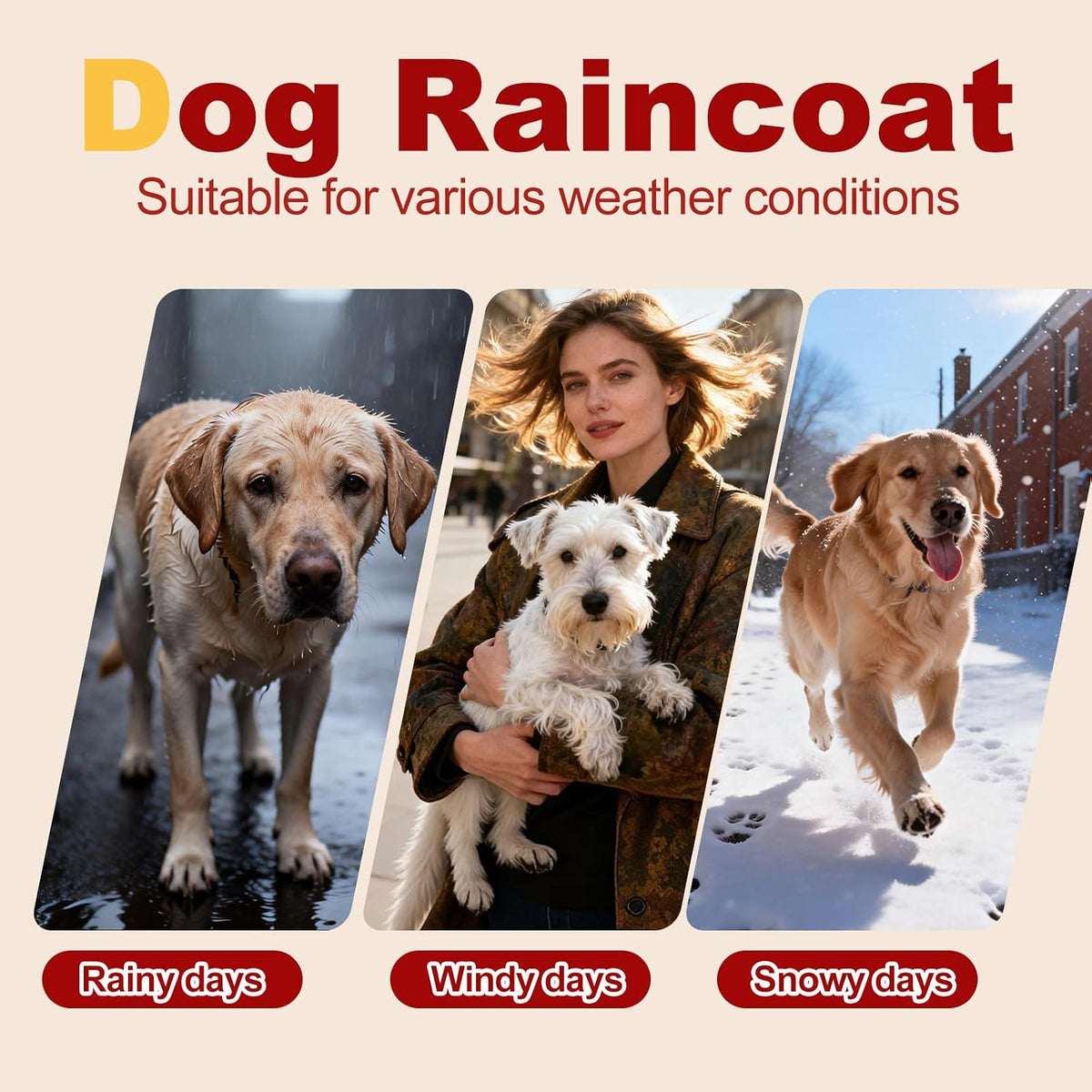 Dog Raincoat, Waterproof Dog Rain Jacket Detachable Hood