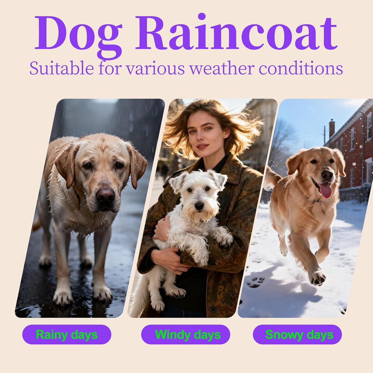 Dog Raincoat, Waterproof Dog Rain Jacket Detachable Hood