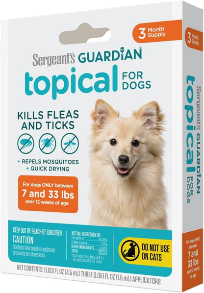 Sergeant's Guardian Flea & Tick Topical Dogs 7-33 lbs, 3-Month