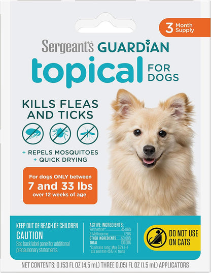 Sergeant's Guardian Flea & Tick Topical Dogs 7-33 lbs, 3-Month
