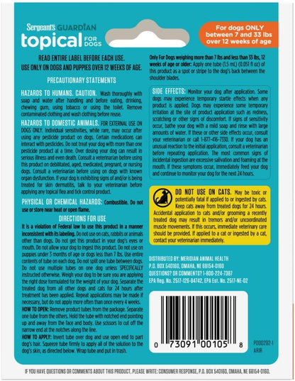 Sergeant's Guardian Flea & Tick Topical Dogs 7-33 lbs, 3-Month