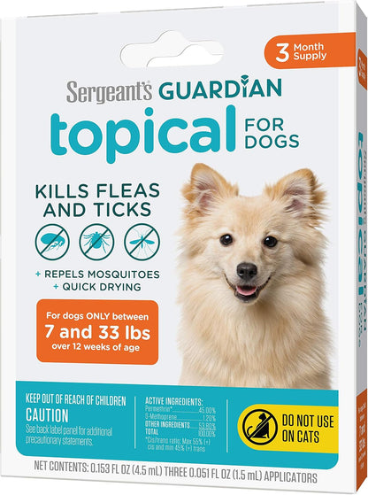 Sergeant's Guardian Flea & Tick Topical Dogs 7-33 lbs, 3-Month