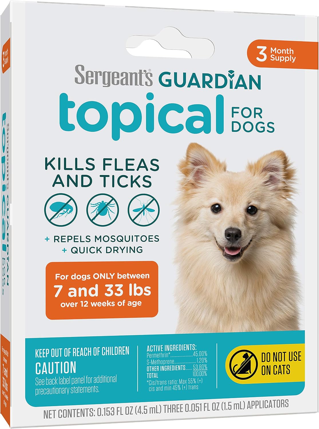 Sergeant's Guardian Flea & Tick Topical Dogs 7-33 lbs, 3-Month