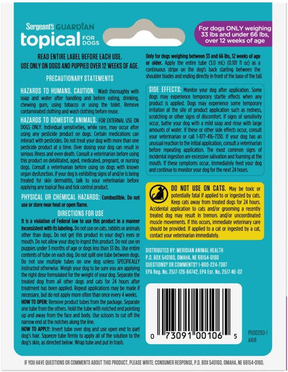 Sergeant's Guardian Flea & Tick Topical Dogs 7-33 lbs, 3-Month