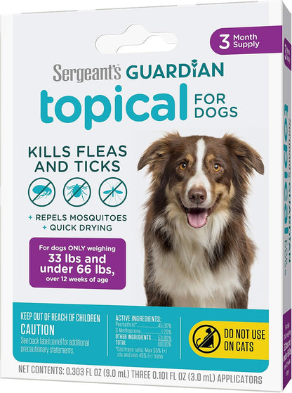 Sergeant's Guardian Flea & Tick Topical Dogs 7-33 lbs, 3-Month