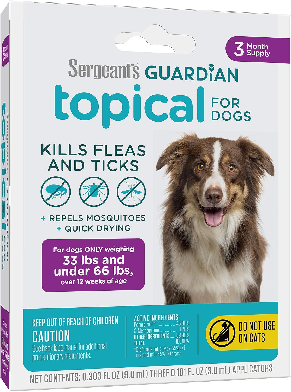 Sergeant's Guardian Flea & Tick Topical Dogs 7-33 lbs, 3-Month