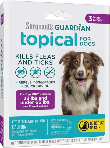 Sergeant's Guardian Flea & Tick Topical Dogs 7-33 lbs, 3-Month
