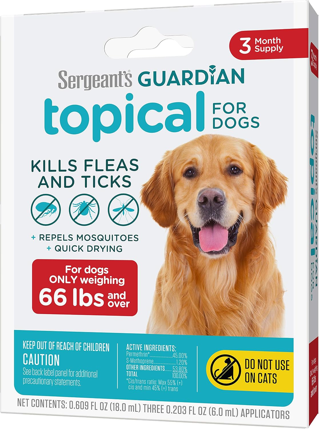 Sergeant's Guardian Flea & Tick Topical Dogs 7-33 lbs, 3-Month