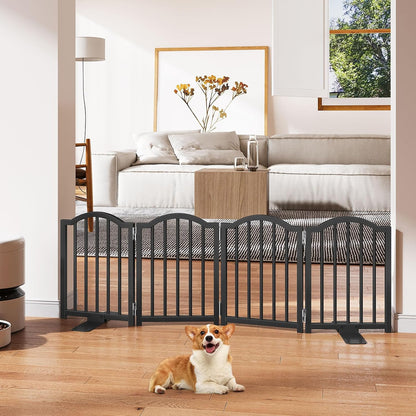 Short Dog Gate Indoor, 16" High Freestanding Small Dog Door Gates with Support Feet, Expands Up to 48’’ Wide Foldable Pet Gate for Doorway, 4 Panel Folding Pet Door Pet Fence for Puppy, White
