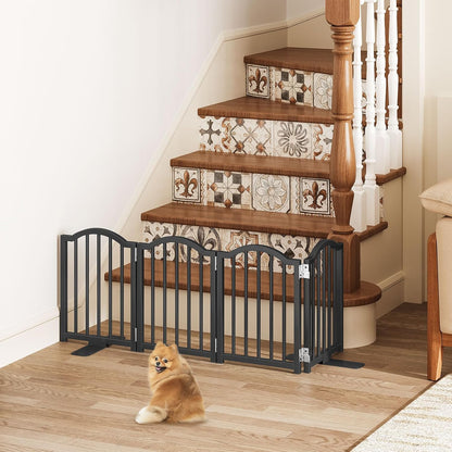 Short Dog Gate Indoor, 16" High Freestanding Small Dog Door Gates with Support Feet, Expands Up to 48’’ Wide Foldable Pet Gate for Doorway, 4 Panel Folding Pet Door Pet Fence for Puppy, White