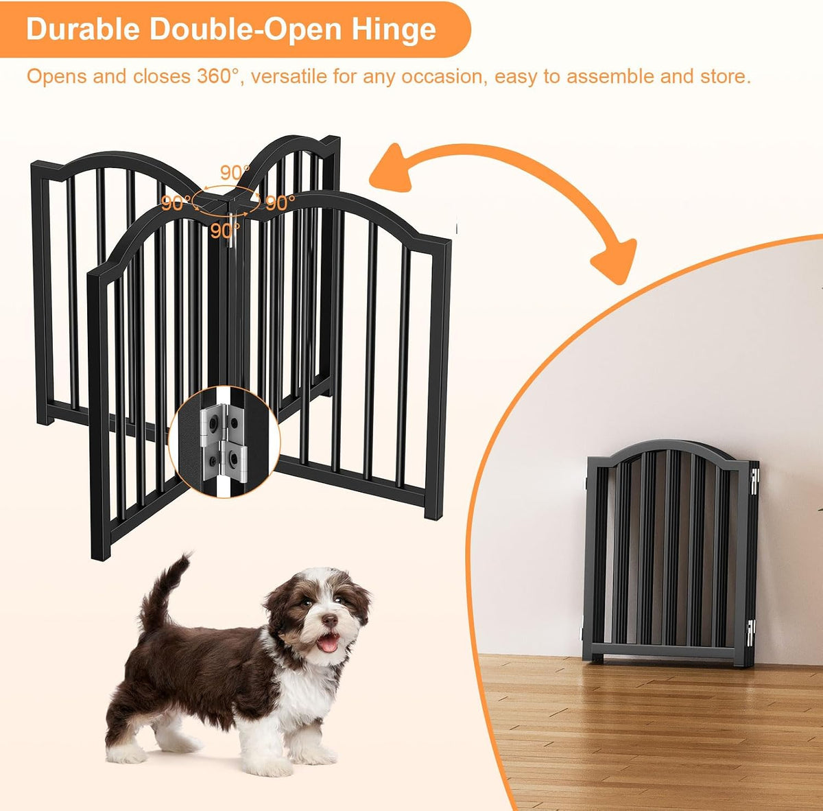 Short Dog Gate Indoor, 16" High Freestanding Small Dog Door Gates with Support Feet, Expands Up to 48’’ Wide Foldable Pet Gate for Doorway, 4 Panel Folding Pet Door Pet Fence for Puppy, White