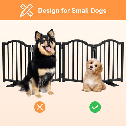 Short Dog Gate Indoor, 16" High Freestanding Small Dog Door Gates with Support Feet, Expands Up to 48’’ Wide Foldable Pet Gate for Doorway, 4 Panel Folding Pet Door Pet Fence for Puppy, White