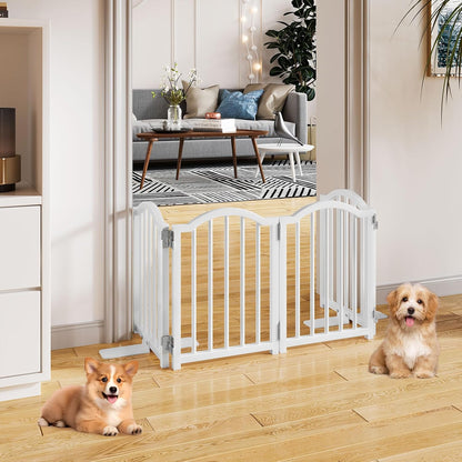 Short Dog Gate Indoor, 16" High Freestanding Small Dog Door Gates with Support Feet, Expands Up to 48’’ Wide Foldable Pet Gate for Doorway, 4 Panel Folding Pet Door Pet Fence for Puppy, White