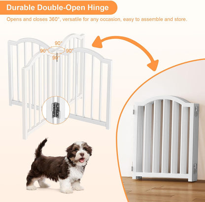 Short Dog Gate Indoor, 16" High Freestanding Small Dog Door Gates with Support Feet, Expands Up to 48’’ Wide Foldable Pet Gate for Doorway, 4 Panel Folding Pet Door Pet Fence for Puppy, White
