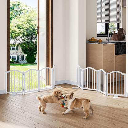 Short Dog Gate Indoor, 16" High Freestanding Small Dog Door Gates with Support Feet, Expands Up to 48’’ Wide Foldable Pet Gate for Doorway, 4 Panel Folding Pet Door Pet Fence for Puppy, White