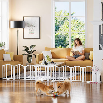 Short Dog Gate Indoor, 16" High Freestanding Small Dog Door Gates with Support Feet, Expands Up to 48’’ Wide Foldable Pet Gate for Doorway, 4 Panel Folding Pet Door Pet Fence for Puppy, White