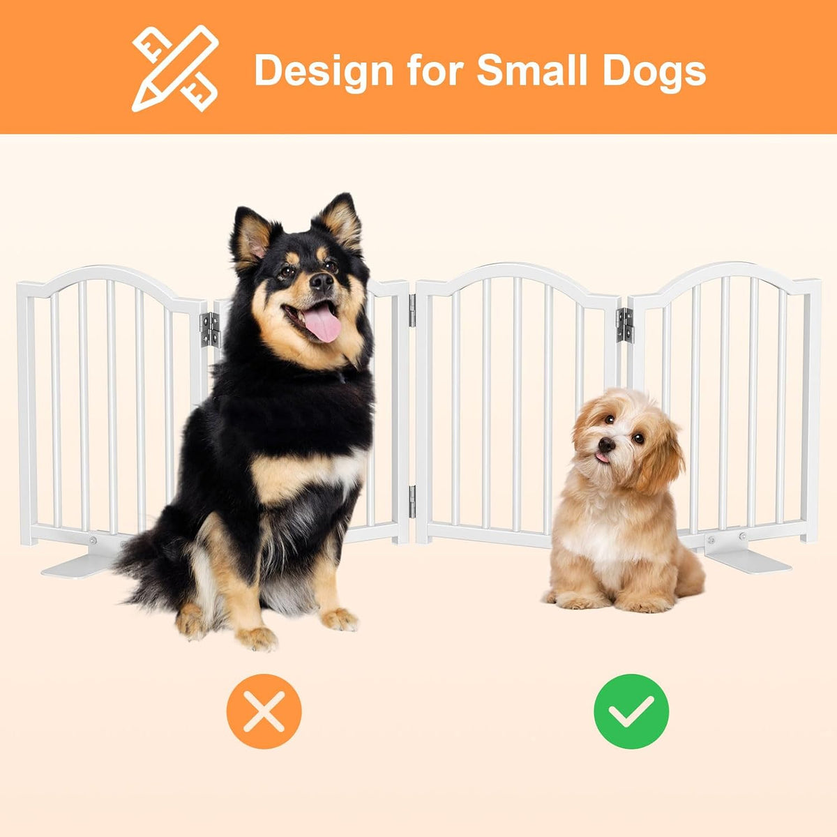Short Dog Gate Indoor, 16" High Freestanding Small Dog Door Gates with Support Feet, Expands Up to 48’’ Wide Foldable Pet Gate for Doorway, 4 Panel Folding Pet Door Pet Fence for Puppy, White