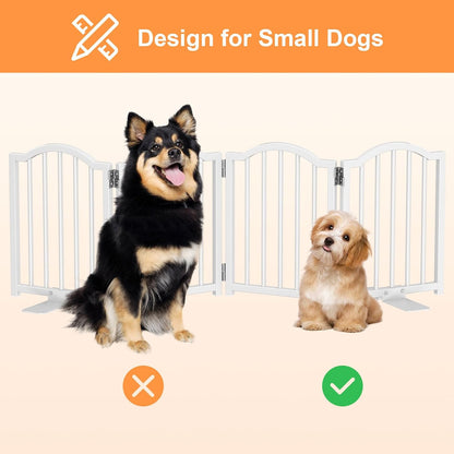 Short Dog Gate Indoor, 16" High Freestanding Small Dog Door Gates with Support Feet, Expands Up to 48’’ Wide Foldable Pet Gate for Doorway, 4 Panel Folding Pet Door Pet Fence for Puppy, White