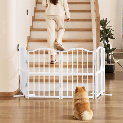 Short Dog Gate Indoor, 16" High Freestanding Small Dog Door Gates with Support Feet, Expands Up to 48’’ Wide Foldable Pet Gate for Doorway, 4 Panel Folding Pet Door Pet Fence for Puppy, White