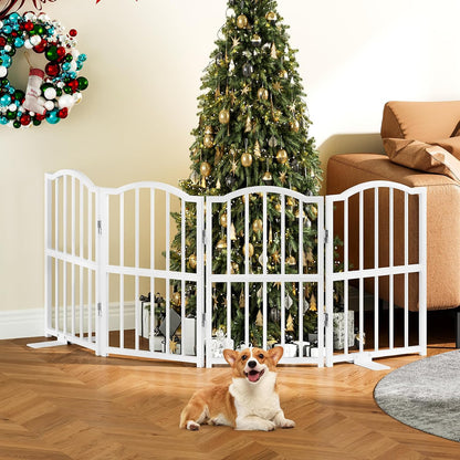Short Dog Gate Indoor, 16" High Freestanding Small Dog Door Gates with Support Feet, Expands Up to 48’’ Wide Foldable Pet Gate for Doorway, 4 Panel Folding Pet Door Pet Fence for Puppy, White