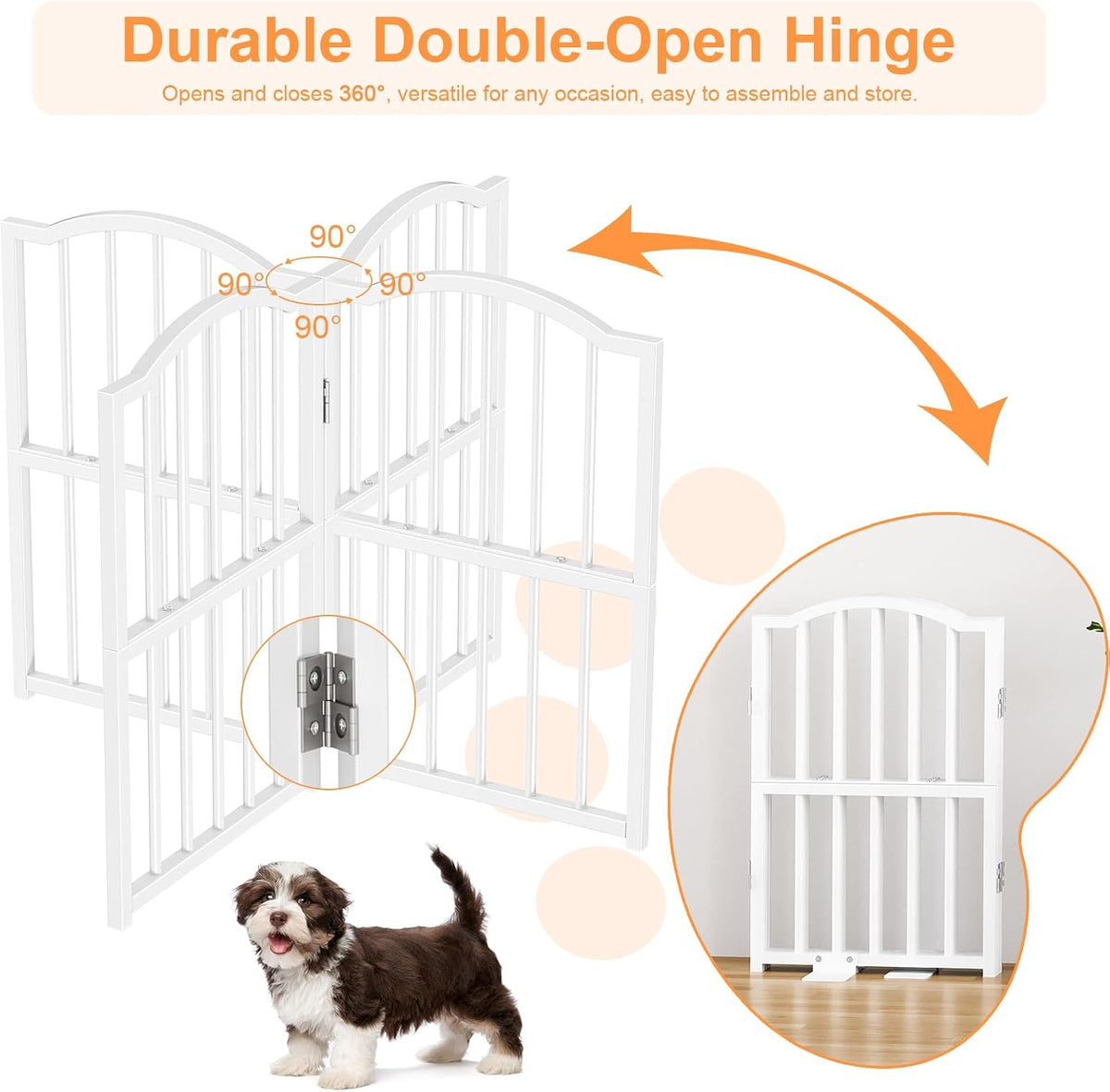 Short Dog Gate Indoor, 16" High Freestanding Small Dog Door Gates with Support Feet, Expands Up to 48’’ Wide Foldable Pet Gate for Doorway, 4 Panel Folding Pet Door Pet Fence for Puppy, White