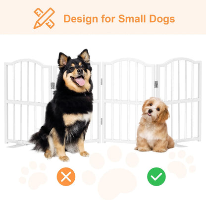 Short Dog Gate Indoor, 16" High Freestanding Small Dog Door Gates with Support Feet, Expands Up to 48’’ Wide Foldable Pet Gate for Doorway, 4 Panel Folding Pet Door Pet Fence for Puppy, White