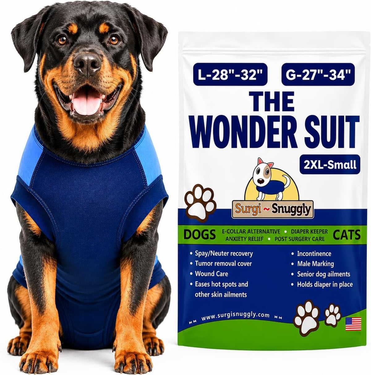 Dog Surgery Recovery Suit, Cone Alternative, Spay/Neuter LL