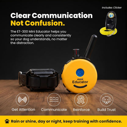 Educator ET-300 Mini E Collar for Dog Training with Remote - 1/2 Mile Range, Waterproof, 100 Blunt Stimulation Levels, Tone or Vibration Mode, Night Light Tracking for Small, Medium & Large Dogs