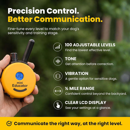 Educator ET-300 Mini E Collar for Dog Training with Remote - 1/2 Mile Range, Waterproof, 100 Blunt Stimulation Levels, Tone or Vibration Mode, Night Light Tracking for Small, Medium & Large Dogs