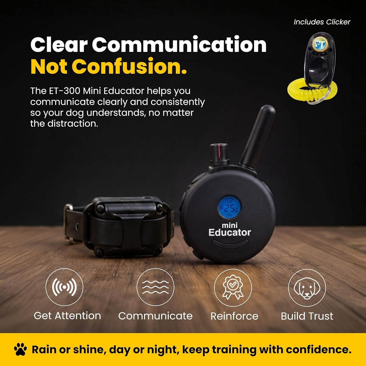 Educator ET-300 Mini E Collar for Dog Training with Remote - 1/2 Mile Range, Waterproof, 100 Blunt Stimulation Levels, Tone or Vibration Mode, Night Light Tracking for Small, Medium & Large Dogs