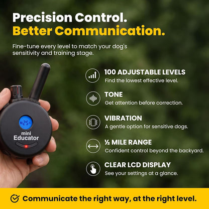 Educator ET-300 Mini E Collar for Dog Training with Remote - 1/2 Mile Range, Waterproof, 100 Blunt Stimulation Levels, Tone or Vibration Mode, Night Light Tracking for Small, Medium & Large Dogs