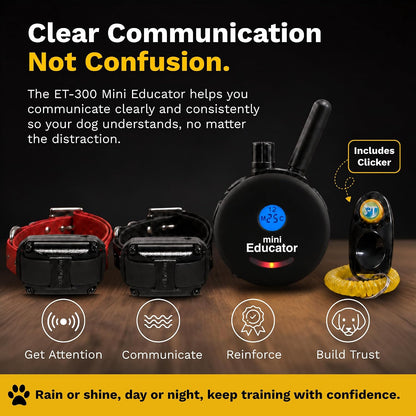 Educator ET-300 Mini E Collar for Dog Training with Remote - 1/2 Mile Range, Waterproof, 100 Blunt Stimulation Levels, Tone or Vibration Mode, Night Light Tracking for Small, Medium & Large Dogs