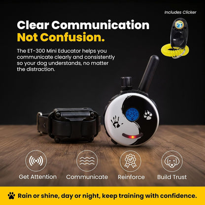 Educator ET-300 Mini E Collar for Dog Training with Remote - 1/2 Mile Range, Waterproof, 100 Blunt Stimulation Levels, Tone or Vibration Mode, Night Light Tracking for Small, Medium & Large Dogs