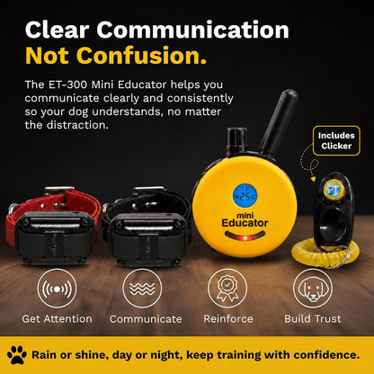 Educator ET-300 Mini E Collar for Dog Training with Remote - 1/2 Mile Range, Waterproof, 100 Blunt Stimulation Levels, Tone or Vibration Mode, Night Light Tracking for Small, Medium & Large Dogs
