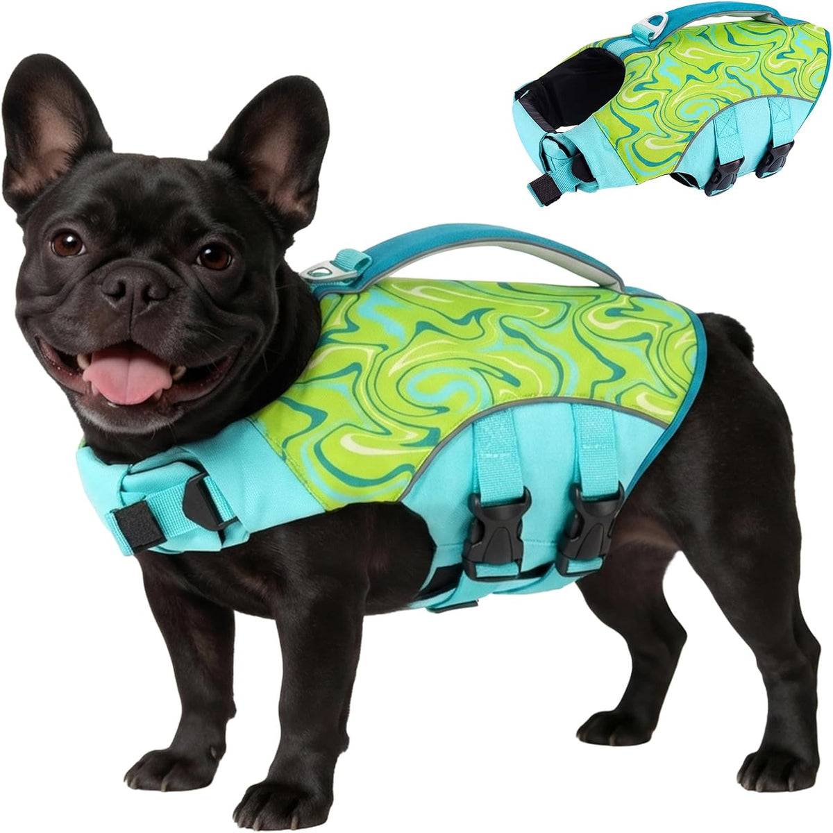 Dog Life Jacket, Dog Life Vest for Swimming & Boating with High Buoyancy & Rescue Handle for Small Medium Large Dogs, Adjustable Reflective Swimming Safety Vest, Green S