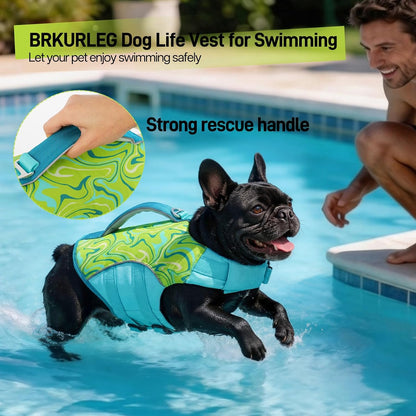 Dog Life Jacket, Dog Life Vest for Swimming & Boating with High Buoyancy & Rescue Handle for Small Medium Large Dogs, Adjustable Reflective Swimming Safety Vest, Green S
