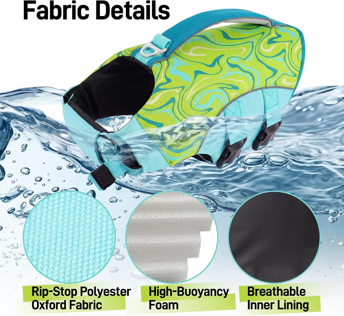 Dog Life Jacket, Dog Life Vest for Swimming & Boating with High Buoyancy & Rescue Handle for Small Medium Large Dogs, Adjustable Reflective Swimming Safety Vest, Green S