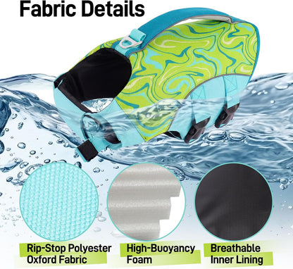 Dog Life Jacket, Dog Life Vest for Swimming & Boating with High Buoyancy & Rescue Handle for Small Medium Large Dogs, Adjustable Reflective Swimming Safety Vest, Green S