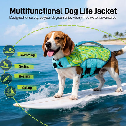 Dog Life Jacket, Dog Life Vest for Swimming & Boating with High Buoyancy & Rescue Handle for Small Medium Large Dogs, Adjustable Reflective Swimming Safety Vest, Green S