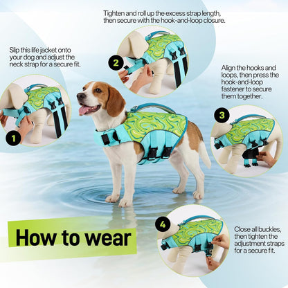 Dog Life Jacket, Dog Life Vest for Swimming & Boating with High Buoyancy & Rescue Handle for Small Medium Large Dogs, Adjustable Reflective Swimming Safety Vest, Green S