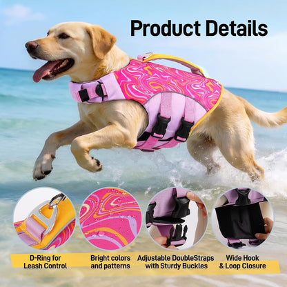 Dog Life Jacket, Dog Life Vest for Swimming & Boating with High Buoyancy & Rescue Handle for Small Medium Large Dogs, Adjustable Reflective Swimming Safety Vest, Green S