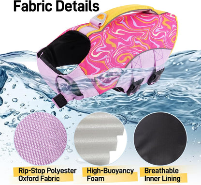 Dog Life Jacket, Dog Life Vest for Swimming & Boating with High Buoyancy & Rescue Handle for Small Medium Large Dogs, Adjustable Reflective Swimming Safety Vest, Green S