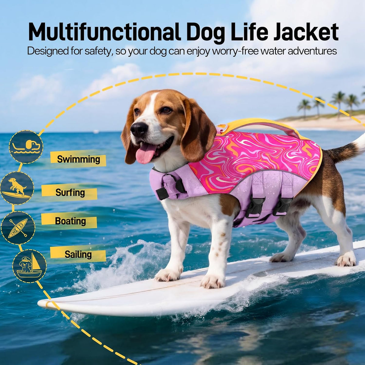 Dog Life Jacket, Dog Life Vest for Swimming & Boating with High Buoyancy & Rescue Handle for Small Medium Large Dogs, Adjustable Reflective Swimming Safety Vest, Green S