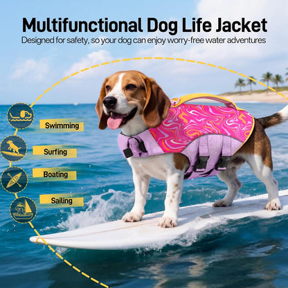 Dog Life Jacket, Dog Life Vest for Swimming & Boating with High Buoyancy & Rescue Handle for Small Medium Large Dogs, Adjustable Reflective Swimming Safety Vest, Green S
