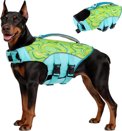 Dog Life Jacket, Dog Life Vest for Swimming & Boating with High Buoyancy & Rescue Handle for Small Medium Large Dogs, Adjustable Reflective Swimming Safety Vest, Green S