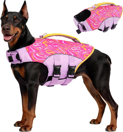 Dog Life Jacket, Dog Life Vest for Swimming & Boating with High Buoyancy & Rescue Handle for Small Medium Large Dogs, Adjustable Reflective Swimming Safety Vest, Green S